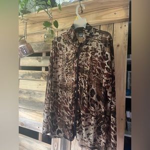 Chico’s Travelers Animal Print Sheer Cardigan size 2